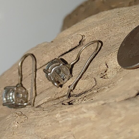 Vintage Light Sky Blue Sterling Silver 925 Topaz 8mm Drop Earrings  Hook Backs - Picture 3 of 11